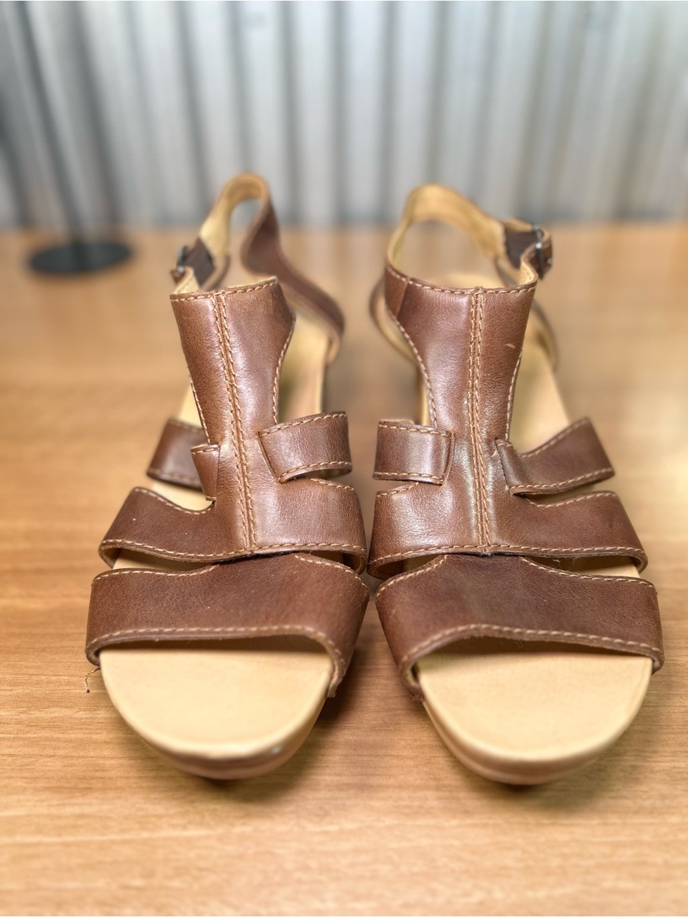 Dansko Brown Leather T-Strap Wedge Sandals Womens EU 40 US 9.5-10 3414371500